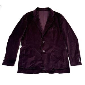 Thomas Dean Mens Designer Burgundy Velvet Blazer 42 Regular Holiday Luxury Vegas